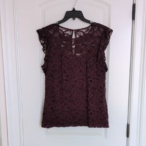 WHBM Lace Blouse - Deep Burgundy